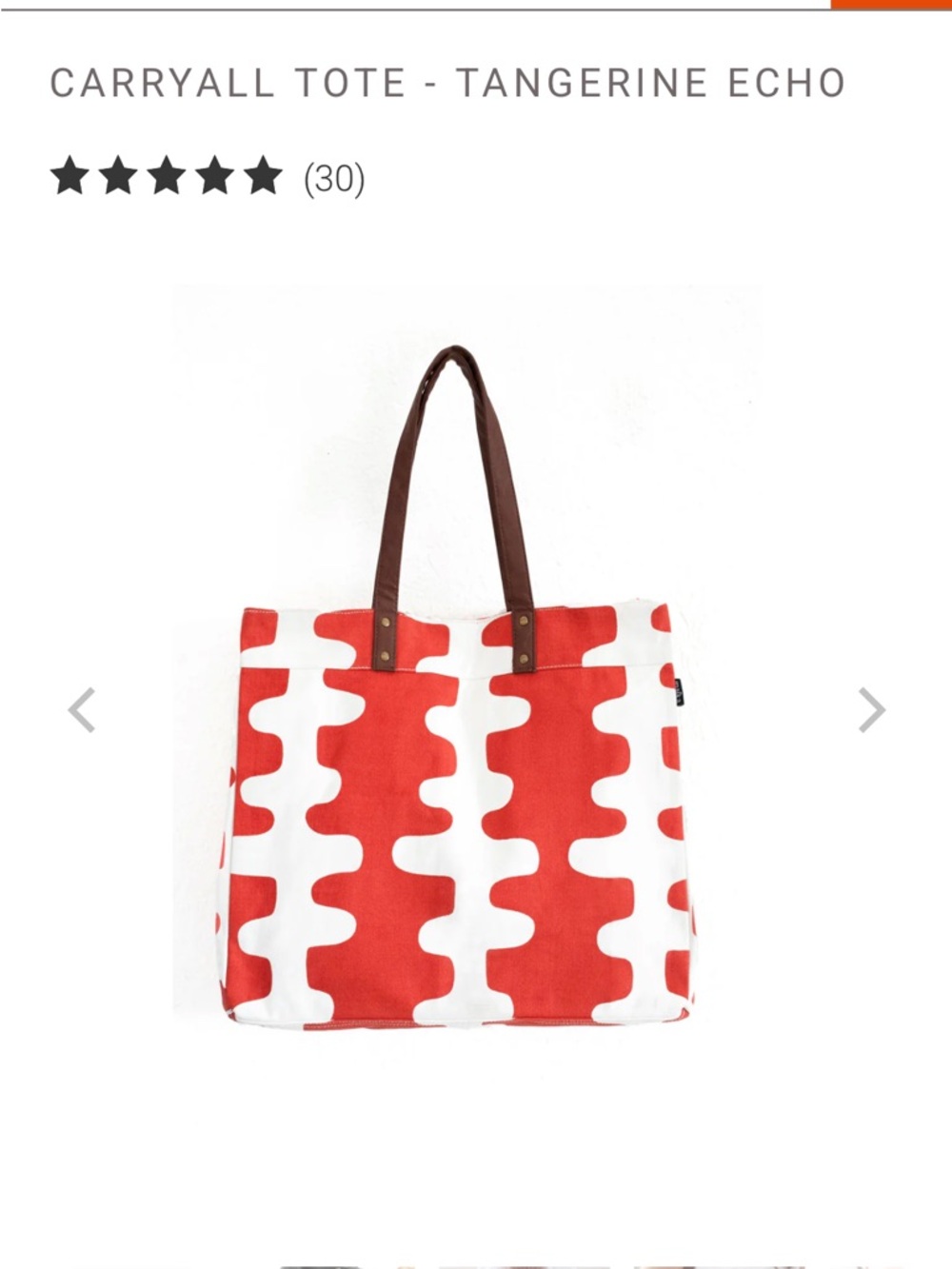 Maika burnt orange and White Patterned Canvas Tote with Brown Handles